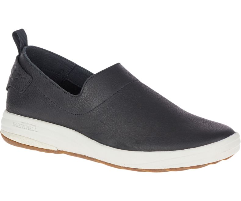 Merrell Gridway Moc Lær Slip On Sko Dame Svarte | 41066W-1SB