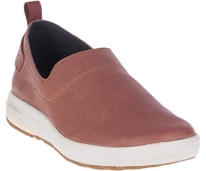 Merrell Gridway Moc Lær Slip On Sko Dame Lyse Korall | 41066W-1SL