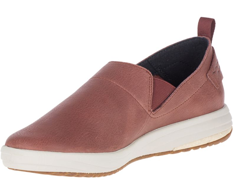 Merrell Gridway Moc Lær Slip On Sko Dame Lyse Korall | 41066W-1SL