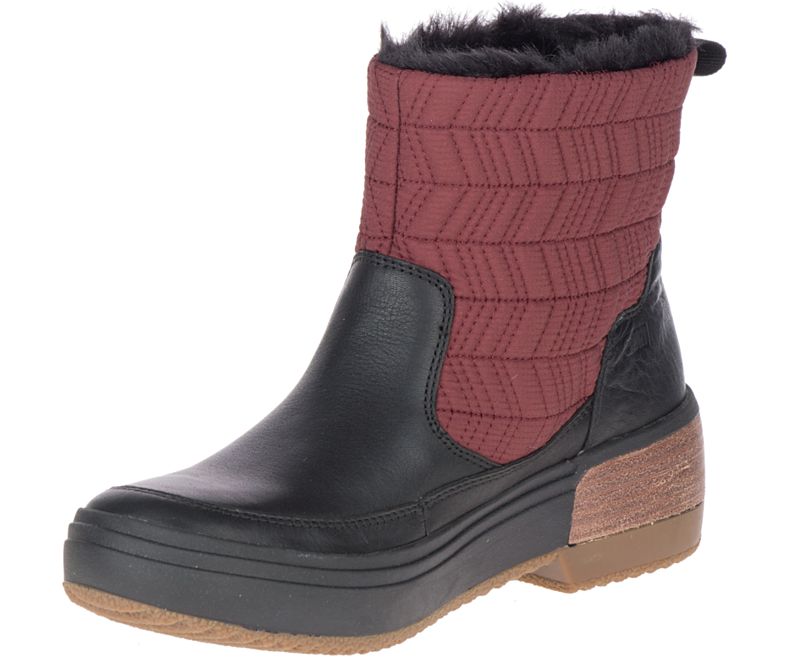 Merrell Haven Bluff Polar Vanntette Vinterstøvler Dame Mørke Rød Svarte | 41499W-1WD