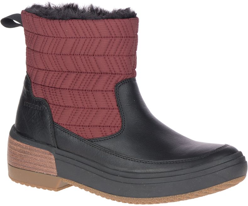 Merrell Haven Bluff Polar Vanntette Vinterstøvler Dame Mørke Rød Svarte | 41499W-1WD