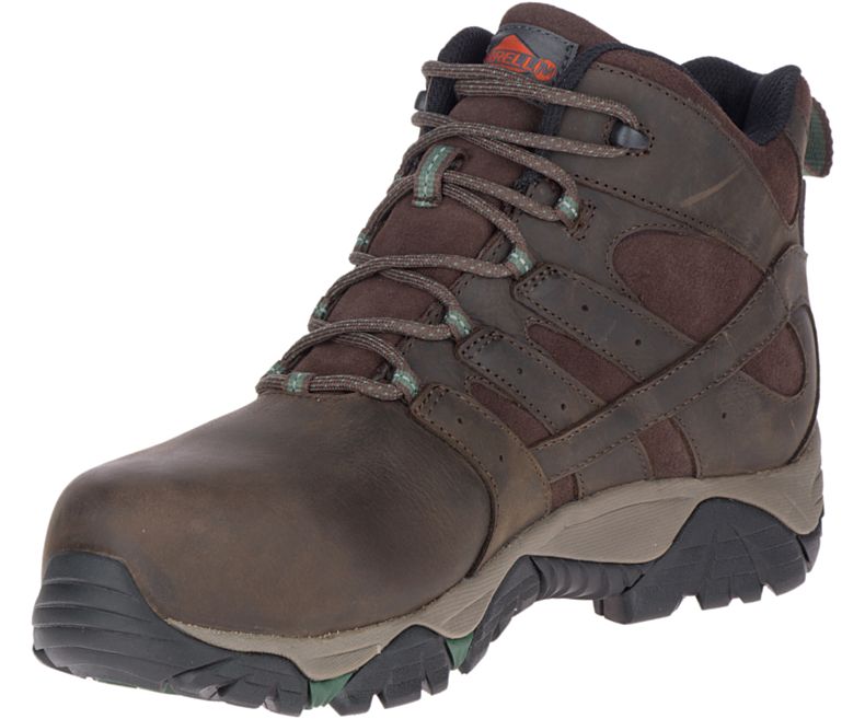 Merrell Moab Vertex Mid Lær Vanntette Comp Tå Arbeids Boot Brede Bredde Arbeidsstøvler Herre Mørke Brune | 38740M-2WD