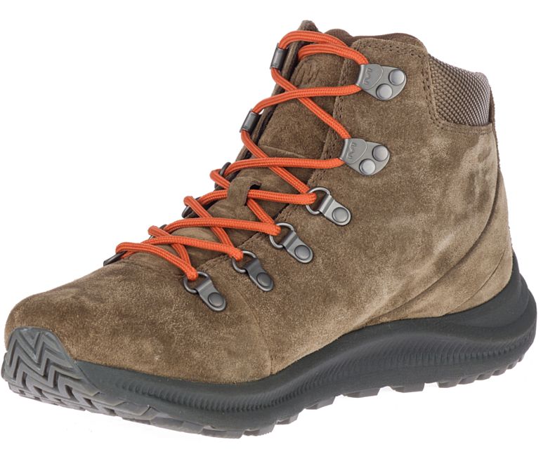 Merrell Ontario Semsket Skinn Mid Fjellsko Herre Mørke Khaki | 40757M-2HD