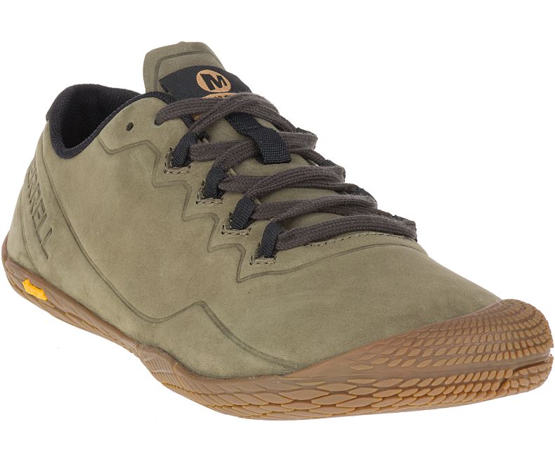 Merrell Vapor Glove 3 Luna Lær Barefoot Sko Herre Olivengrønne | 33382M-2BO